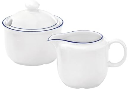 Seltmann Weiden Compact Blaurand Ensemble de lait et de sucre, pot à lait (230 ml) et sucrier (250 ml) avec bord bleu pour 6 personnes, passe au lave-vaisselle, en porcelaine, blanc/bleu