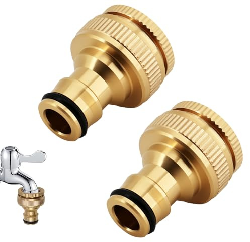 2 Pack Brass Garden Hose Tap Connector - Dual Size 3/4 & 1/2 Inch Threaded Faucet Adapter for Outdoor Watering Systems, Leakproof Design