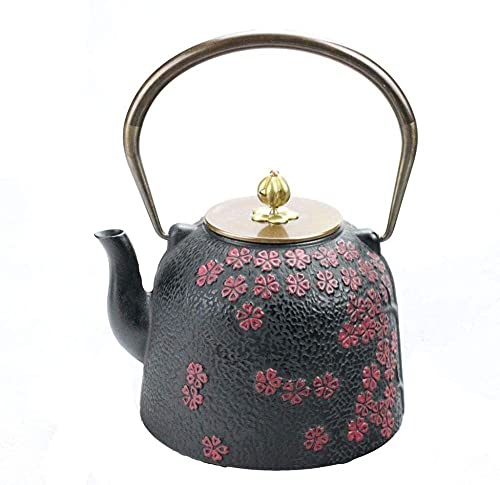 - 1.2L Cernera japonesa Tapot de hierro fundido sin recubrimiento Imitación del sur de Japón Bloses de cereza Té de té de té de hierro Muro interno oxidado