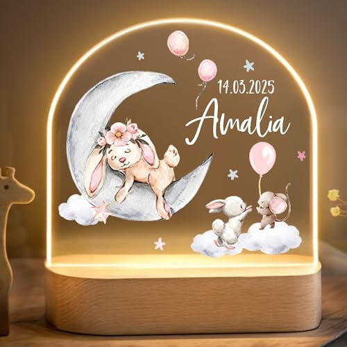 Little Deco Personalisiertes Nachtlicht für Babys - Mond und Tiere | Nachtlampe mit Namen - Geschenk zur Geburt Mädchen - Personalisiertes Babygeschenk Geschenk zur Taufe - Kinderzimmer Deko