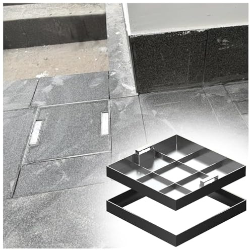 AVLLSO Eingebettete Gullideckel Edelstahl Manhole Abdeckung und Rahmen, Heavy Duty Abwasserbeckendeckel mit ausziehbaren Griffen(42x42cm/16.5x16.5)