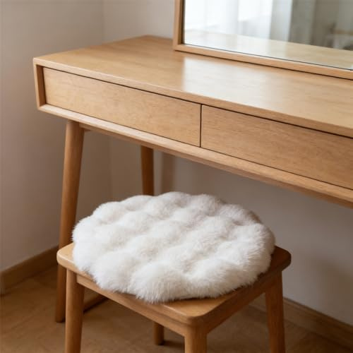 BESTORI Sitzkissen aus Kunstfell Flauschig Weich Runde Stuhlhusse Sitzpolster Gemütliches Sitzkissen Stuhl Dekokissen für Schlafzimmer Wohnzimmer, White, 55 cm