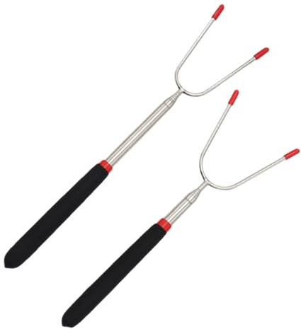 Tofficu 2 Stück Teiliges Edelstahl Bbq Grillgabel Ausziehbare Fleischspieße mit Langem Hitzebeständigem Griff Praktische Metallspieße für Schaschlik Lagerfeuer Camping