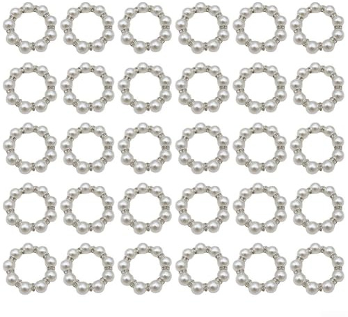 Set mit 30 silberfarbenen Perlen Serviette für Ringe, Strass-Halter für Hochzeiten und besondere Anlässe