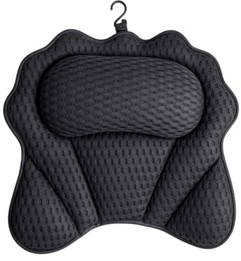 LN Cozy CORNE 4D Air Mesh Bath Pillow – Ergonomic Bath Pillows for Head and Neck with 6 Powerful Suction Cups, Luxury Bathtub Cushion, Quick-Dry Bath Accessories for all Bathtub (Black)