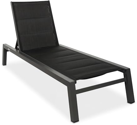 di volio Sonnenliege ERICE - Anthrazit, Gartenliege wetterfest aus Aluminium, 4-stufig verstellbar, Liegestuhl mit Textilene-Bezug, stabil & leicht