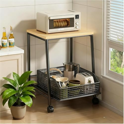 LYGXWJFC Supporto per microonde a 2 Livelli - Carrello con rotelle Piano di Lavoro salvaspazio e rastrelliera per Piccole Dispense Uffici e cucine Utilità Multifunzionale