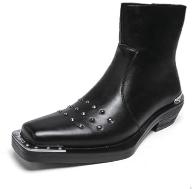 JHYUUKAU Botas Western con Tachuelas Hombre Botines Punta Cuadrada