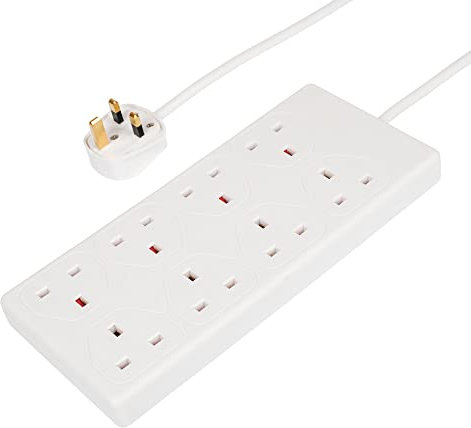 Invero® 8 Way Gang Power Mains Extension Lead 1M Metre Cable British Approved 13A Amps - White