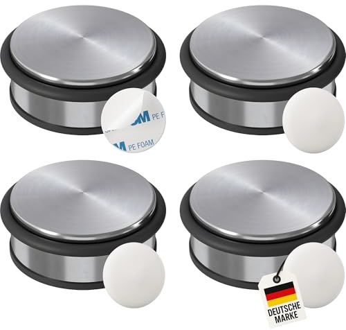WELLGRO 4er Türstopper Edelstahl Set + 4 Wandtürstopper für Boden & Wand – moderner Türfeststeller & door stopper, Schutz für Tür, Wand & Klinke, robust & langlebig