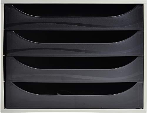 Exacompta 2286014D Ablagebox Office mit 4 Schubladen für DIN A4+ Dokumente. Ecobox mit hoher Kapazität für mehr Platz auf dem Schreibtisch Big Box Grau|Schwarz