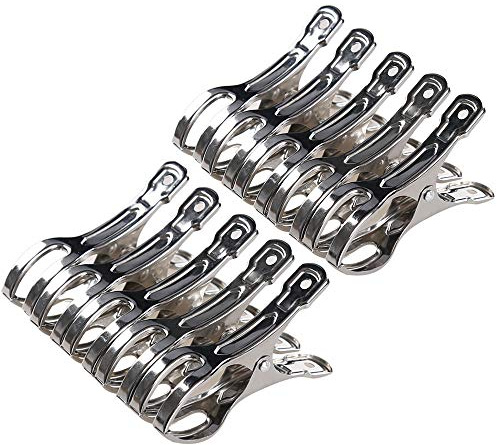 BJ-Shop Mollette Grandi,Clip di Vestiti Grandi Vestiti Antivento di Pioli in Acciaio Inox Appesi Piolo per Asciugamano Lettino o Biancheria Pesante 12Pacco 11Centimetri