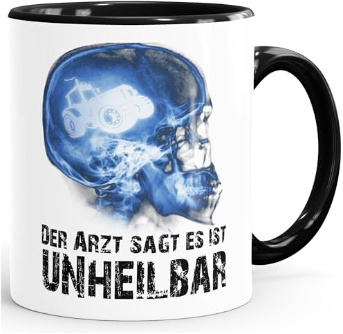 MoonWorks® Kaffee-Tasse Xray Der Arzt sagt es ist unheilbar Hobby Schädel Röntgenbild Schädel Trecker Traktor Landwirt Farmer Diagnose Geschenk-Tasse Schwarz unisize