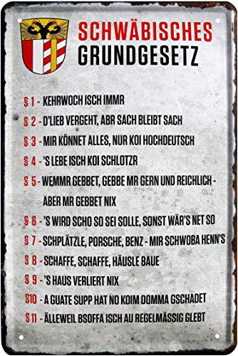 WOGEKA ART Retro Blechschild Schwäbisches Grundgesetz Schwaben witziger Spruch als Geschenk-Idee zur Dekoration 20x30 cm Vintage-Design aus Metall 101