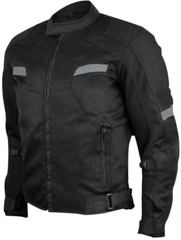 Vance Leather Viper Mens Black Reflective Mesh Motorcycle Jacket w/CE Armor & Thermal Removable Liner (Black, X-Large)