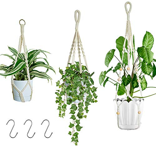 AceList Makramee Blumenampel 3er Set – Pflanzenampel für Innen & Außen, Blumenampel Hängend Balkon, Boho Baumwolle, Kurz & Lang, Ideal für Blumentopf & Dekoration