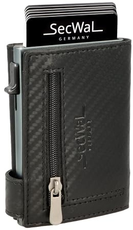 SecWal Kartenetui mit Münzfach Reißverschluss - Made in Germany - Echtleder Mini Geldbörse inkl. E-Book für Damen und Herren - RFID Schutz Portemonnaie Leder - Geldbeutel klein (9,5cm x 7,0cm x 2cm)