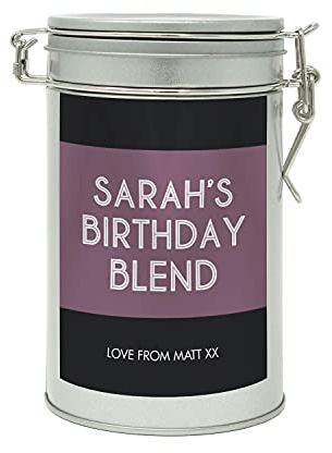 Sistir, Fully Personalised Coffee Gift in Tin For All Occasions. Perfect for Coffee Lovers. Choice of 9 Label Colours. 100% Arabica Grounds, Roasted and Packed in The UK. 150g