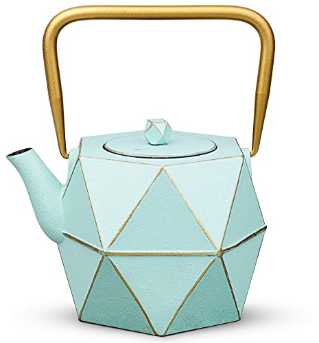 Teekessel, Toptier Japanische Gusseisen Teekanne mit Edelstahl Tee-Ei, Gusseisen Teekessel für Herd, Diamant-Design beschichtet mit vollständig emaillierter Innenseite für 3 Unzen (900 ml), Aqua
