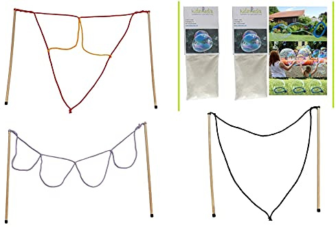 Kidzmedia - 3 Paar Stäbe klassisch (50cm Holz) Riesenseifenblasen + Pulver 10L Seifenblasenflüssigkeit Set Kinder