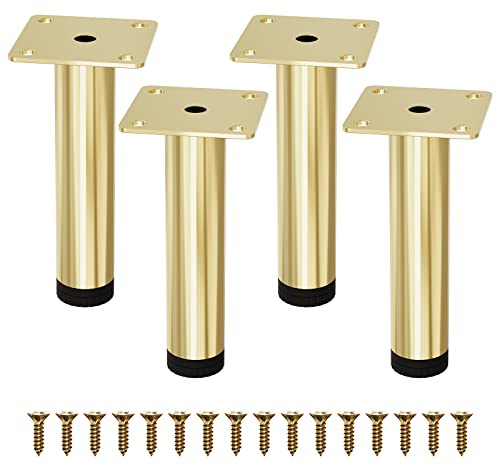 Mimhooy Möbelben 6 tum, metall mjuka ben uppsättning av 4 guldbyråben för sidoskåp soffa ottoman (6 tum/15 cm, guld)