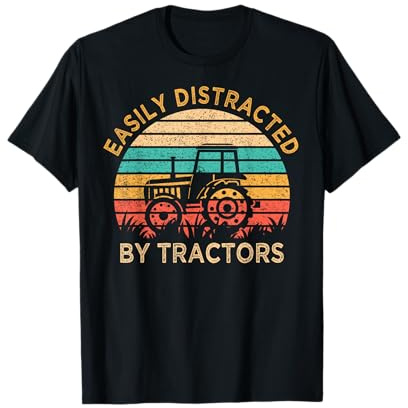Vintage Easily Distracted by Tractors Fun Farming T-Shirt