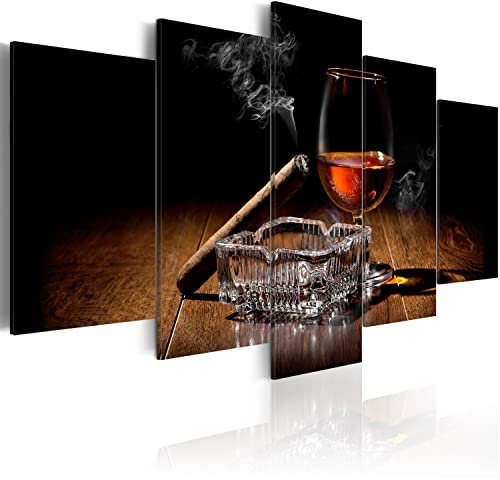 B&D XXL Acrylglasbild Alkohol 100x50 cm 5 Teilig Wandbild auf Acryl Glasbilder Kunstdruck Moderne Acrylglas Platte Wanddekoration Geschenke Heimdekoration Glasbild Zigarre Whisky i-B-0014-k-n