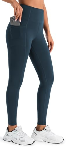 JOYSPELS Womens Fleece Lined Thermal Leggings High Waist Winter Warm Thick Gym Workout Running Yoga Pants for Women with Pockets BlackishGreen XL