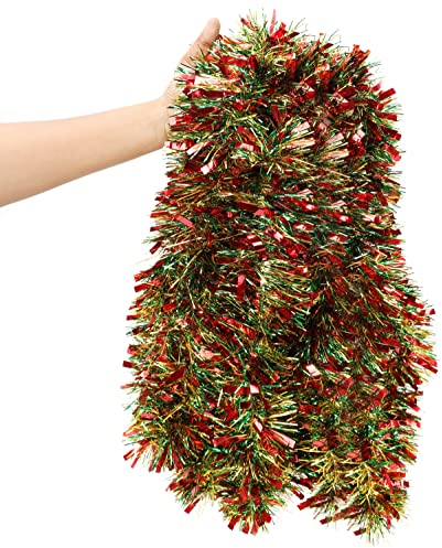 Belle Vous Rot, Grün & Gold Lametta Tannenbaum Lametta - Glitzer Girlande Weihnachten 10 Meter zum Aufhängen - Weihnachts Girlande für Innen-/ Außenbereich, Weihnachtsfeier-Dekorationen & Festivals