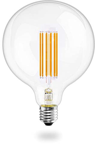 Luxvista 12W G125 E27 LED Spherical Bulb, Dimmable Warm White 2700K 125mm, ES Edison Screw Filament Globe, 120W Halogen Equivalent