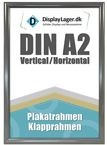 DisplayLager - A2 Anthrazitgrau Klapprahmen mit 25mm Aluminium Profil, Entspiegelter Schutzscheibe, Befestigungsmaterial