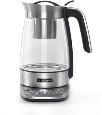 Muse 2 in 1 Wasserkocher mit Teekessel Funktion | Temperatureinstellung, 2000W, Teekocher aus Glas mit Sieb | MS-320 T