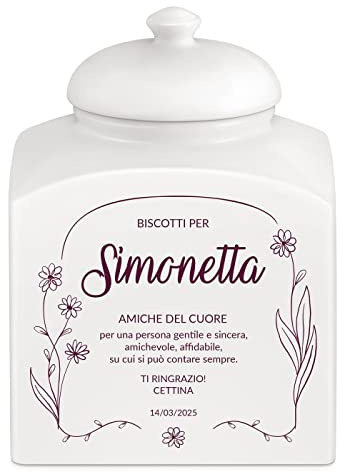 Maverton Biscottiera in ceramica, stampa personalizzata | Barattolo da cucina 3 L, protezione ermetica del barattolo per dolci, pensiero speciale per la donna, margherite