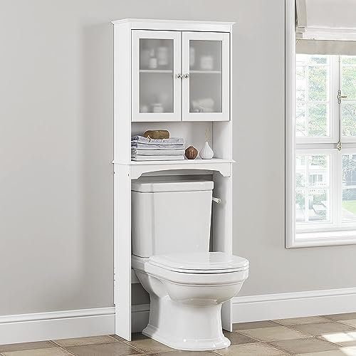 Spirich Over the Toilet Storage Cabinet with Tempered Glass Doors, White