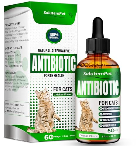 Cat Antibiotic for Infections, UTIs, Respiratory Moments, Cold, & Allergies | Antibiotics for Cats of All Ages & Breeds | Liquid Form | Natural Supplement with Chicken Flavor | 2 Oz