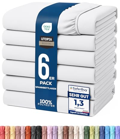 Utopia Bedding Lot de 6 Drap Housse - Blanc, 160 x 200 cm - Coupes de 35 cm pour Matelas épais - Microfibre brossée