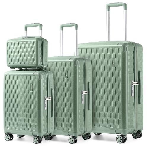 Sea choice Juego de 3 Maletas con Estuche para Cosméticos ABS+PC Maleta de Cáscara Dura con Cerradura TSA 8 Ruedas Giratorias Juegos de Viaje 4 Piezas
