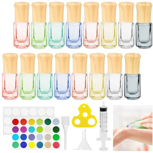 Bohoray 16pcs Roll On Aceites Esenciales, Botellas Roll On Cristal con Bolas de Acero Inoxidable, 3ml Rellenable Perfume Roll On, Botellas de Aceite Esencial para Masajes, Mezclas de Aromaterapia