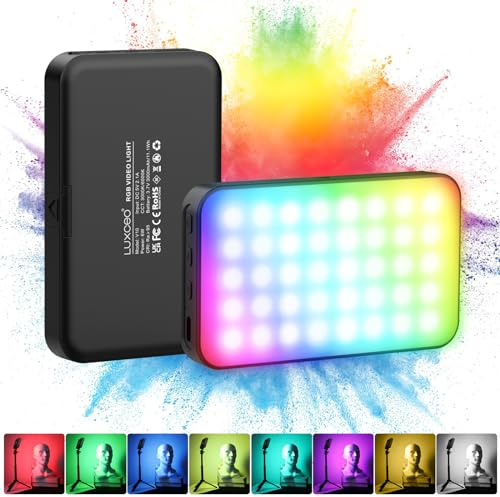 luxceo - Portable RGB Video Light, LED Camera Light Panel, Dimmable 3000K-6000K, CRI95+, Color LED Light with 3000mAh Rechargeable Battery, LED Pocket Lights for Photography for