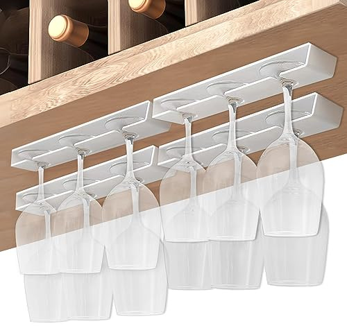 Vaisoeny Weinglashalter, 4er-Set Weinglashalter für den Unterschrank, Weiß | Weinglashalter ohne Bohren, Schnelle Montage mit Kleben oder Schrauben, Weinglashalter für den Unterschrank