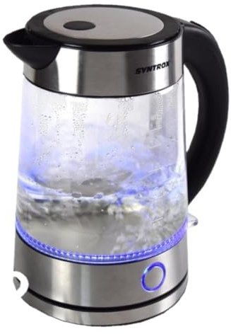Syntrox Germany 1,7 l Edelstahl Wasserkocher Glas beleuchtet Lagusl | Teekocher, 2000 Watt, schnell und sicher, LED Beleuchtung, moderne Küchengeräte, 1,77 kg