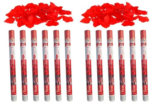 Acan Tradineur - Pack de 12 cañones de Confeti de Aire comprimido, Popper, Cracker de Confetti, cumpleaños, Bodas, Fiestas, Celebraciones (Pétalos de Rosa - 60 cm)