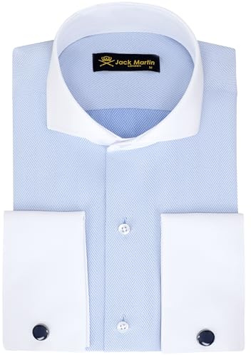 Jack Martin London Herrenhemden mit französischen Manschetten und Haifischkragen | Manschettenknöpfe Inklusive | Luxuriöses Langarm-Formhemd für Herren