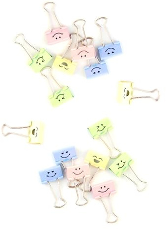 Molle Fermacarte “Sorrisi” Clip Doppio Foldback Morsetti Fermafogli in Metallo Faccia Sorridente Colori Assortiti, per Office Home (24PZ X 25MM)