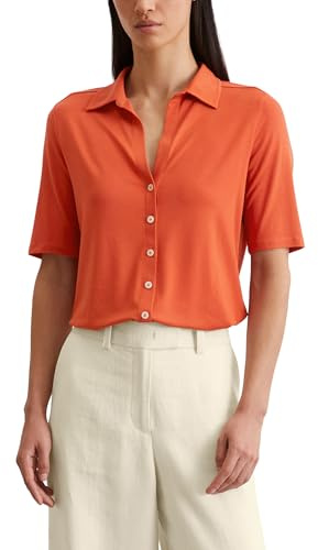 Marc OߴPolo Donna Camicia a maniche corte con colletto Kent classico regular fit, Rosso (Burnt Red), XS