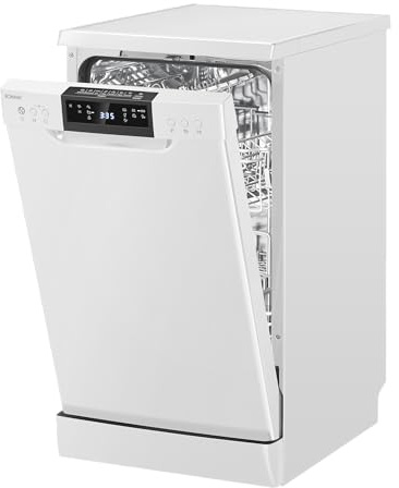 Bomann Geschirrspüler 45 cm | 10 Maßgedecke | Spülmaschine Stand o. Unterbau | 7 Programme & 2 Sprühebenen |Dishwasher mit Startvorwahl | Geschirrspüler unterbaufähig | LED- Display | GSP 7418 weiß