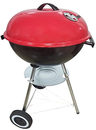 Parrilla de carbón para Barbacoa Redonda con Carrito para Barbacoa con Tapa y Rejilla cromada, recolector de hollín, ventilación Ajustable para Fiestas y campamentos, 43,5 cm/17