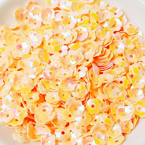 Leliafleury Lentejuelas amarillas de flor de ciruelo de 6 mm, lentejuelas con purpurina, lentejuelas sueltas para manualidades, costura, 40 g