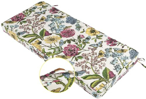 FUNHOME Outdoor Bench Cushion 48 x18 x3 Inch,Waterproof Portable Settee Cushion,Foam Insert with Handle&Ties,Bench Seat Pads for Garden Patio Porch Swing Backyard Furniture(Butterfly Flower)
