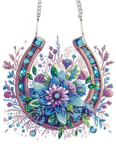 JISHSHAY Diamond Art Hanging Diamond Painting Sun Catchers Gem Art Table Wind Chimes Gem Painting Hanging Pendant Mosaic Kits for Adults Suncatchers Window Hangers with Special Drills Horseshoe Flower